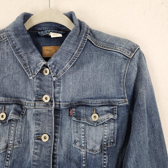 Levis Jacket Womens XL Blue Denim Trucker Jean Stretch Pockets Casual Button Up - Picture 2 of 13